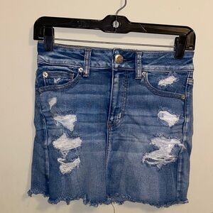 American Eagle Outfitters Ripped Blue Denim Mini Skirt